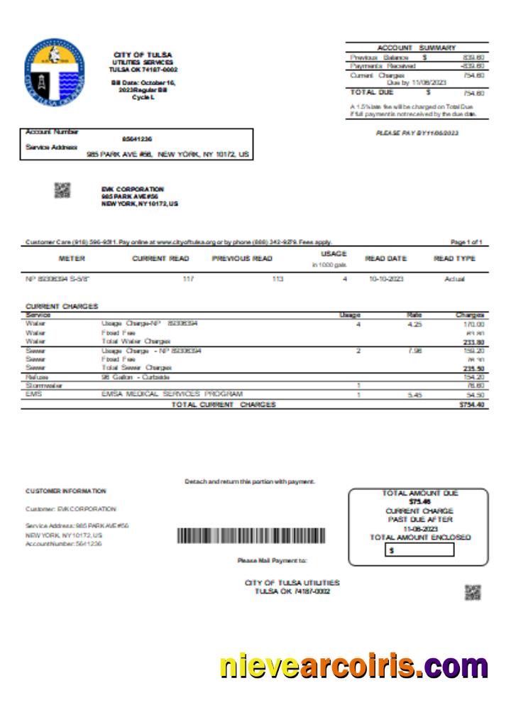 City of Tulsa utility business bill